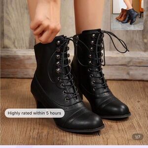 Elegant Black Lace-Up Ankle Boots